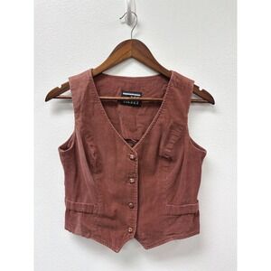 Vintage Hot Ticket Micro Corduroy Button Vest Brown S